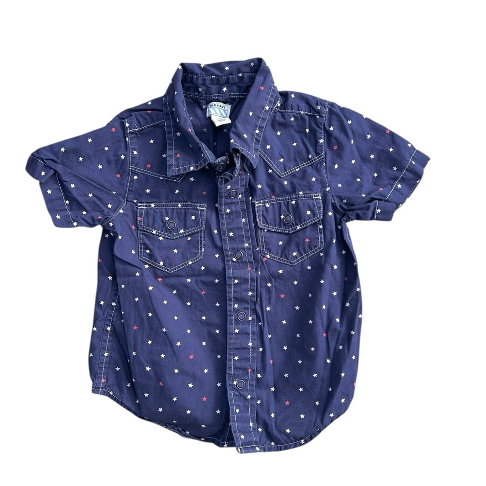 Old Navy Boys 2T Short Sleeve Button Down Red White and Blue with Stars